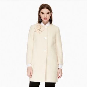 Kate Spade tweed cream with flower brooch coat
